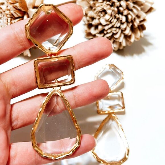 Zara Gold and Clear Geometric Earrings - Picture 4 of 6